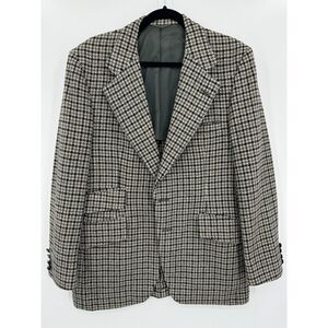 MICHAEL NOVARESE Vintage Beige Black Houndstooth 100% Wool Blazer Size 42R